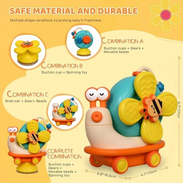 TEC TAVAKKAL Sensory Montessori Educational Toys Cute Animal Food Grade Silicone Baby Bath Toys Suction Cup Spinner Toys Convertible Push-and-Go Car Learning Activities Gifts for Kids - Image 6