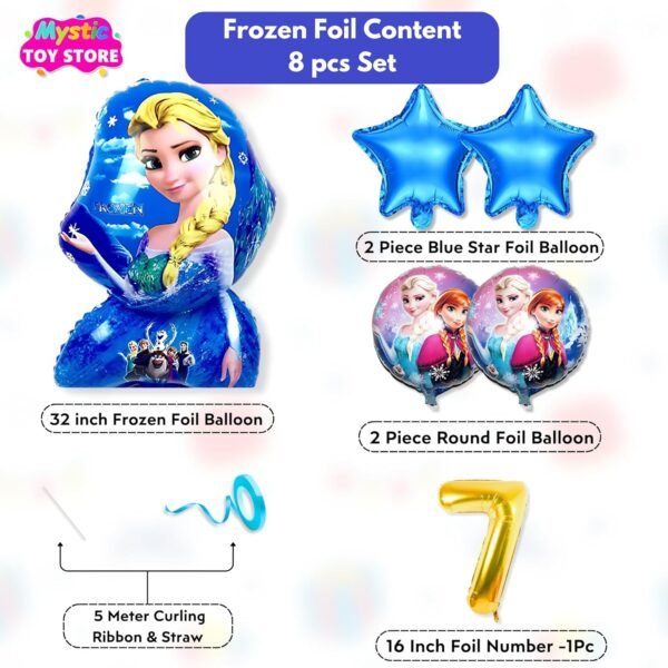 7th Frozen Theme Balloons for Birthday Decoration Kit Blue White 7 year Old Baby Boys Girls Kids 5 Pcs Elsa Anna Theme Foil Balloons Decoration Set Items 2 Pcs Blue Star - Image 3