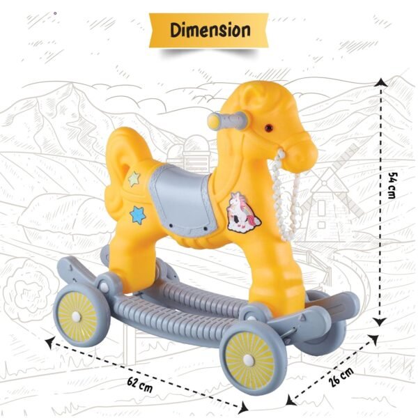 Rockin\' Roll Horse Ride - 2 in 1 Adventure|Riding Horse for Toddler|Baby Rocking Chair Push Ride On Toy Car|Rider Cum Rocker|Birthday Gift for Kids 1-3 Years|Made in India|Yellow - Image 2