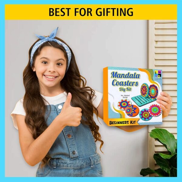Swagstation Mandala Art Kit|Craft Materials For Mandala Art Painting Kit For Kids|Gifts For Girls Age 10-12|Gifts For Teenage Girls|Craft Kit Of Pack Of 6 Coasters With Colour Kit - Brown - Image 2