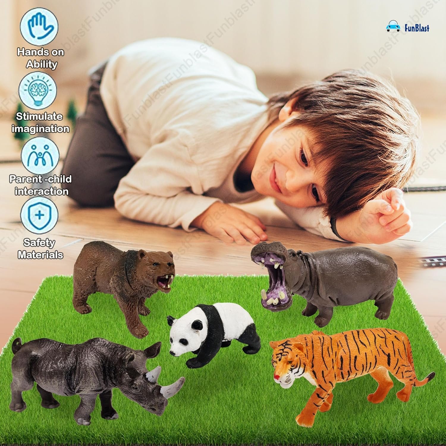 FunBlast Animal Toy Set for Kids – Set of 5 pcs Animal World Figures Play Set Toys for Kids, Animal Toys for Boys & Girls – Multicolor (B) - Image 6