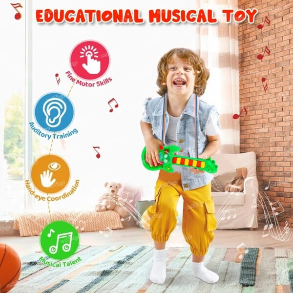 Zest 4 Toyz Musical Guitar Toy for Kids with 8 Colorful Keys Flashing Lights Rotating Gears Shoulder Strap Educational Sound Learning Toy for Boys and Girls Ages 3+ (Green) - Image 3