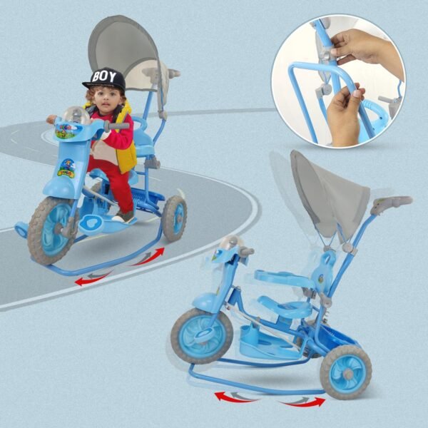 Dash Vega Kids Musical Tricycle with Rear Storage Basket, Foot Rest, Back Support, Adjustable Canopy & Parent Control Push Handle, Capacity Upto 20 kg for Kids (1 to 4 Years, Blue) - Image 6