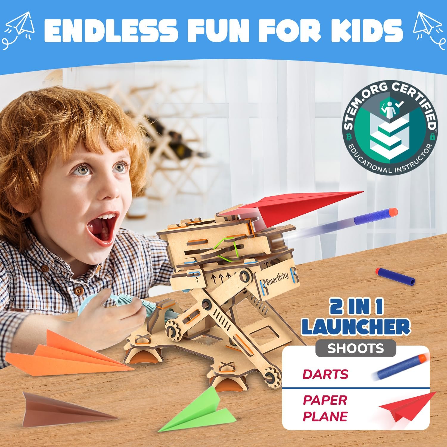 Smartivity 2in1 Hydraulic Aeroplane & Dart Launcher Toy for Kids 6-8-10-12-14 Years Old | Shoots Planes/Darts Far in Air I Exciting Birthday Gifts for Boys & Girls | DIY Science Toy for Kids 6-14 - Image 2