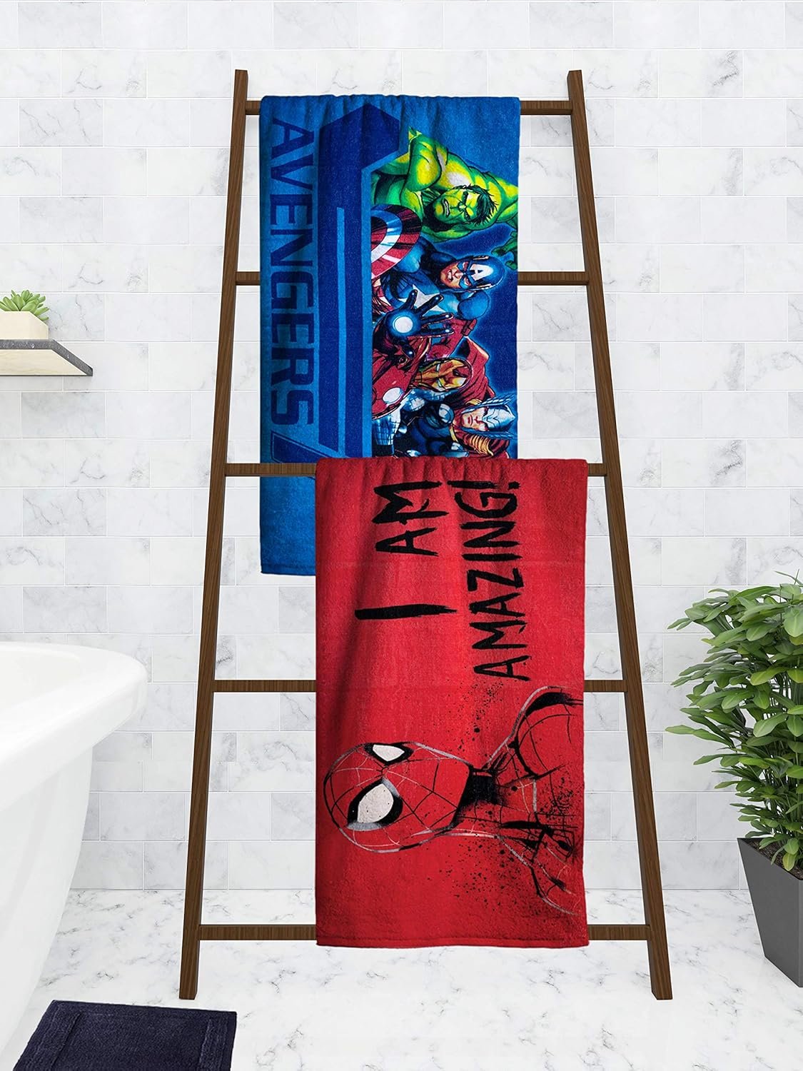Athom Living Marvel I Am Amazing Spiderman & Avengers Kids Bath Towel 60x120 cm Pack of 2