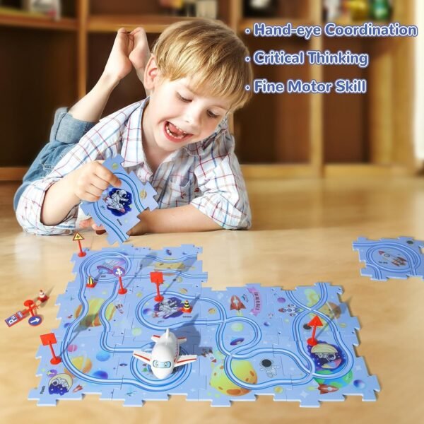 Car Puzzle Track Set for Kids with A Cute Vehicle Toddler Puzzle Track Play Set- Critical Thinking Educational Toys for 3-5 Year Old Boys Girls (Universe 25Pcs) - Image 4