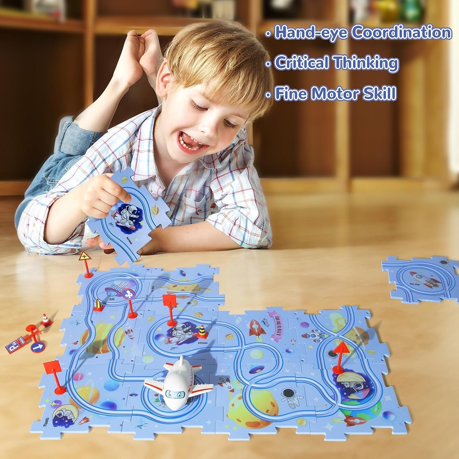 Car Puzzle Track Set for Kids with A Cute Vehicle Toddler Puzzle Track Play Set- Critical Thinking Educational Toys for 3-5 Year Old Boys Girls (Universe 25Pcs) - Image 4