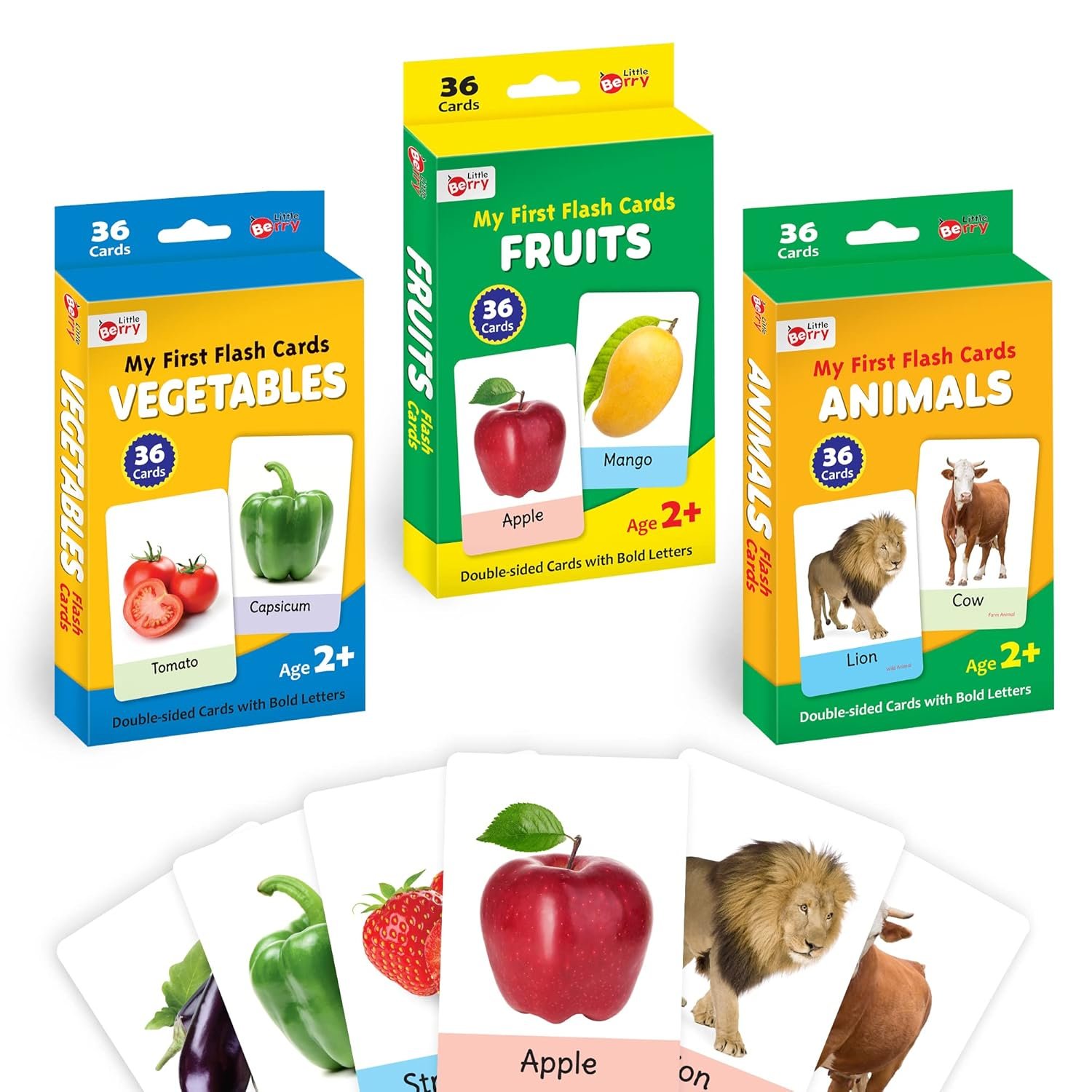 My First Flash Cards for Kids (Combo of 3): Fruits, Vegetables and Animals | 108 Cards for Preschoolers & Toddlers 2-6 Years | Learning Guide & Activities Included