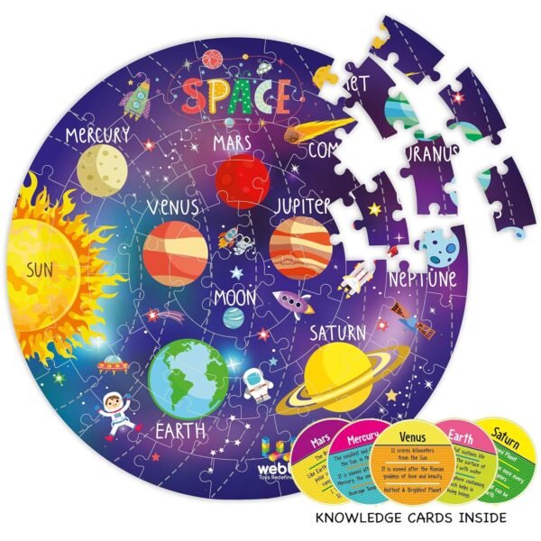 Webby Amazing Outer Space Solar System 60 Pieces Jigsaw Floor Puzzle with 4 Double Sided Flashcards (Multicolour) - Image 3