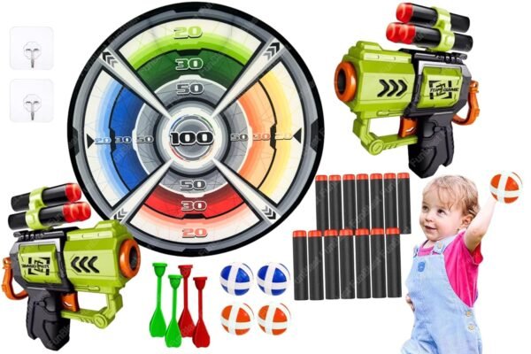 FunBlast Gun Toy For Kids Gun With Sticky Target Dart, Foam Bullets & Sticky Balls, Target Shooting Games, Long Range Shooting Darts Gun Toy For Kids, Indoor Outdoor Fun Games, Multicolor