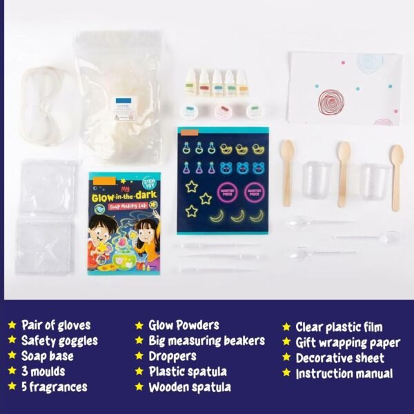 My Glow-in-The-Dark Soap Making Lab Science Kit for Kids | Learning & Educational DIY Activity Toy Kit for Ages 6+|Safe & Non-Toxic Materials for Young Scientists| Made in India, Multicolor - Image 4