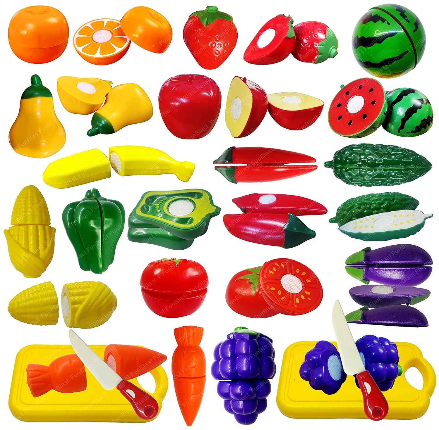 FunBlast Fruits and Vegetables Play Set Toys - Realistic Sliceable Cutting Fruits and Vegetable Pretend Play Kitchen Toys for Kids, Play Food Toys, Fruit Vegetable Toys with Chopping Board & Knife