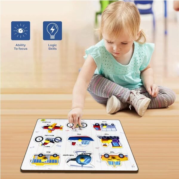 Yay Play Wooden Transport Shape Puzzle - Educational Kids Toys for 2-5 Years Boy, Vivid Colors Development Aid, Toys for 2+ Year Old Boy, Easy to Grab Learning Shapes - Image 2