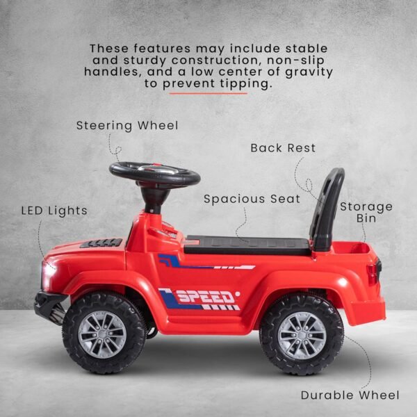 Baybee Ride on Baby Car for Kids | Push Ride on Jeep with Music & LED Light | Portable Ride on Toys Car with Backrest & Storage Basket | Kids Car to Drive 1-3 Years Boys Girls (Red) - Image 6