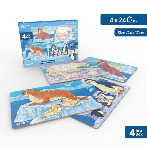 SPARTAN KIDS® Arctic Animals Jigsaw Puzzle for Kids of Age 3-5 Years, Set of 4-96 Puzzle Pcs (Multicolour, Size 24x17 cm) - Image 3