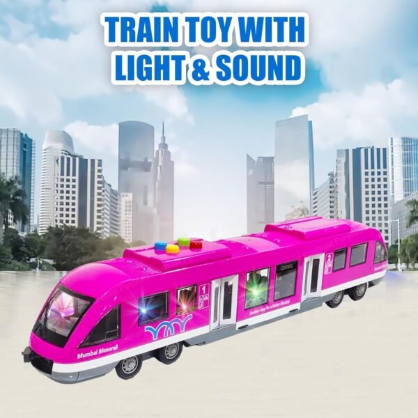 FunBlast Mumbai Monorail Train Toy for Kids, Big Size Train Set for Kids with Light and Sound, Bump and Go Musical Toy Train, Light and Sound Toys for 3+ Year Old Kids (Pink) - Image 4
