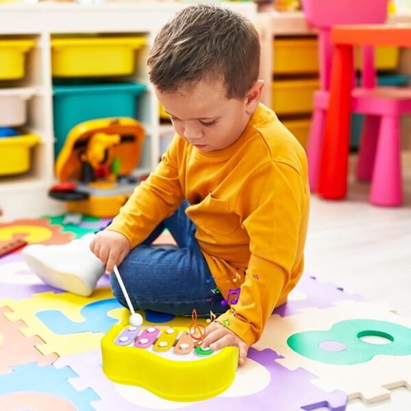 VGRASSP 2 in 1 Small Xylophone and Piano Toy for Kids with Colorful Keys and Drum Sticks - Musical Instrument Toy for Baby and Toddlers - Yellow - Image 2