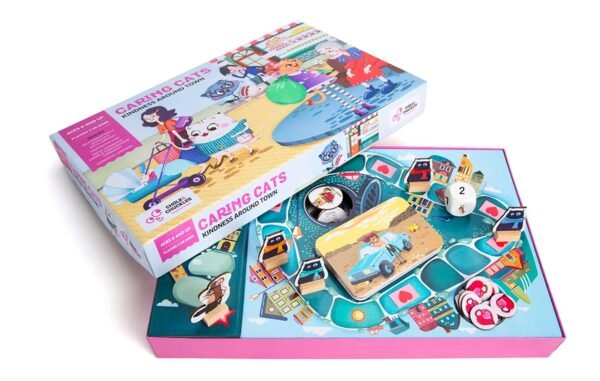 Chalk and Chuckles Kid Caring Cats Kindness Around Town, Board Game, Ages 6-12 Years Old, Family Game, Fun with Values and Learning - Multi Color