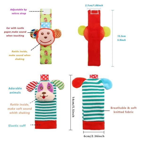 Wrist Rattles Foot Finder Rattle Toy for 0-4 Months Baby, Feet Leg Ankle Socks Arm Hand Bracelet Shaker for 4-8 Months Infant boy & Girl, Gift Set for 0-1 Years Newborn Babies (5 pcs-A) - Image 3