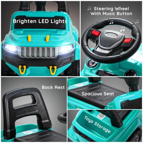 Baybee Speedy Ride on Baby Car for Kids | Ride on Toys Car with Music & LED Light | Portable Push Ride on Jeep with Backrest & Storage Basket | Kids Car to Drive 1-3 Years Boys Girls (Green) - Image 4