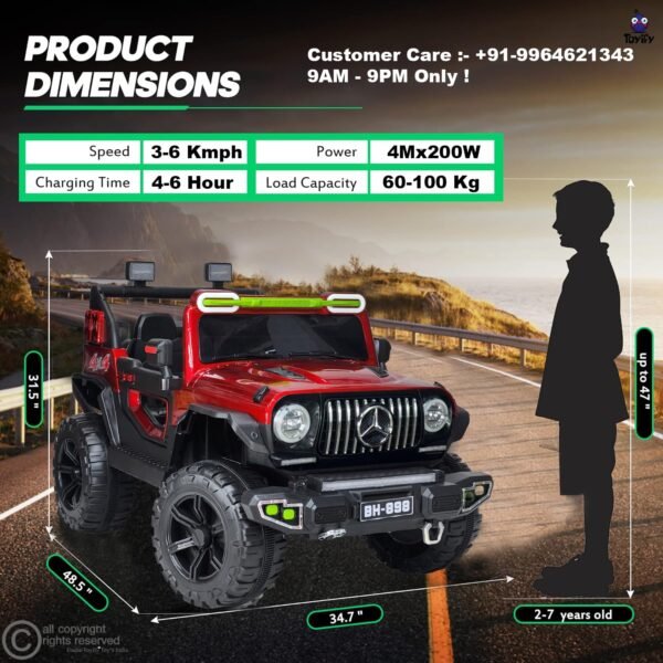 Driving Thar Jeep for Kids 1 to 8 Years | Driving Electric Car Toy Ride on | Loading Capacity of 50 Kg | Bluetooth Music Player | Remote Control & Manual Steering Drive (Benz-Red) - Image 2