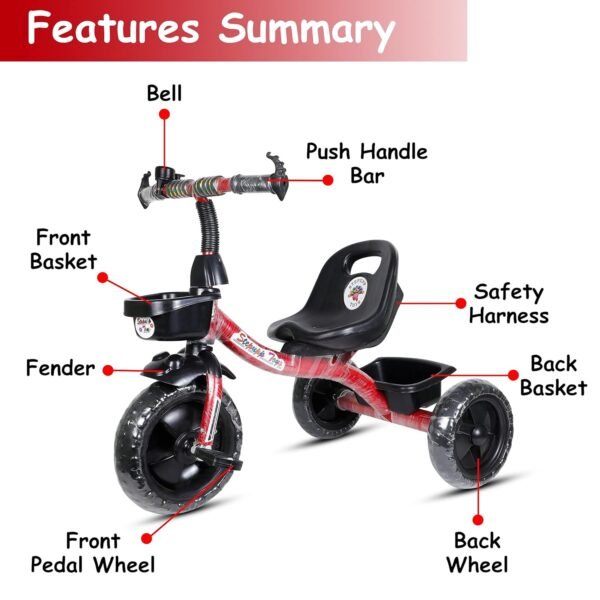 Tricycle for Kids Green Colour with Basket Baby Tricycle for Baby boy or Baby Girl Kids trikes or Toddler Tricycle for 1-4 Years Kids (Red) - Image 4