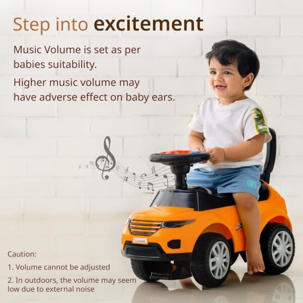 LuvLap Starlight Ride on & Car for Kids with Music & Horn Steering, Push Car for Baby with Backrest, Safety Guard, Under Seat Storage & Big Wheels, Ride on for Kids 1 to 3 Years Upto 25 Kgs (Orange) - Image 5