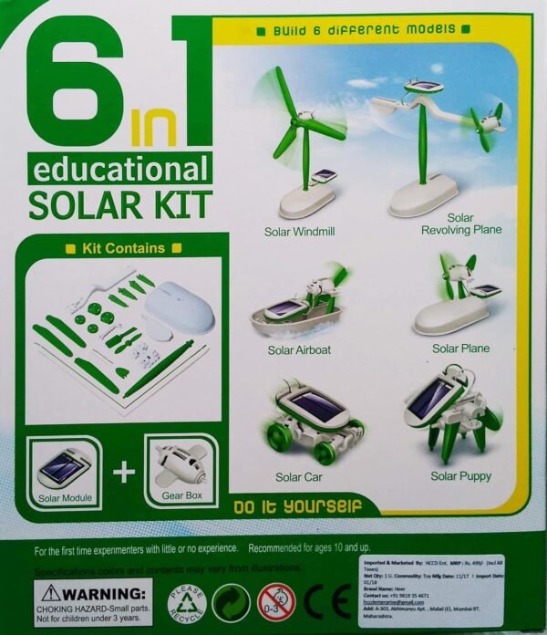 6 in 1 solar educational kit (scientific learning kit) learn a solar power for a child (hccd enterprsie) (green)- Multi color - Image 3