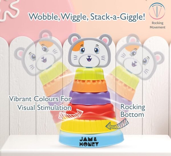 Amazon Brand - Jam & honey Stacking Toys for Kids Age 12+ Months I Sorting & Stacker Game for Kids I 6 Rings & 20 Shapes I Multicolour Toy - Image 4
