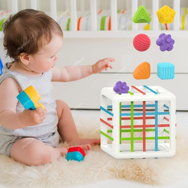 Shape Sorter Baby Toys for Kids, Montessori Sensory Learning Activity Cube Shapes Blocks Toys for 1-3 Year Old Boy and Girl, Birthday Gifts for Toddler (6 Pcs Blocks) - Image 2