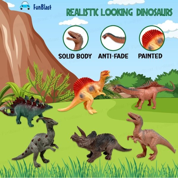 FunBlast Dinosaur Toy for Kids, Pack of 6 Pcs Dinosaurs Animals Figures Toys for Kids, Boys, Dinosaur Toys for Kids, Animal Figure Play Set for Kids, Boys, Girls - Multicolor - Image 4