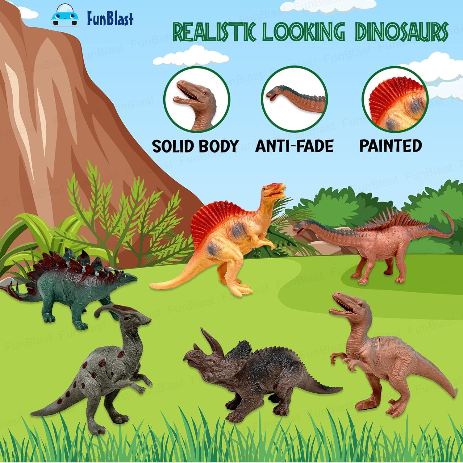 FunBlast Dinosaur Toy for Kids, Pack of 6 Pcs Dinosaurs Animals Figures Toys for Kids, Boys, Dinosaur Toys for Kids, Animal Figure Play Set for Kids, Boys, Girls - Multicolor - Image 4