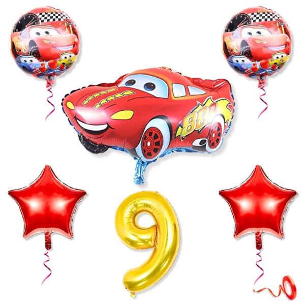 9th Car Theme Balloons for Birthday Decoration Kit Red Black 9 year Baby Boys Girls Kids 5 Pcs Lightning Macqueen Theme Foil Balloons Decoration Set Items 2 Pcs Red Star