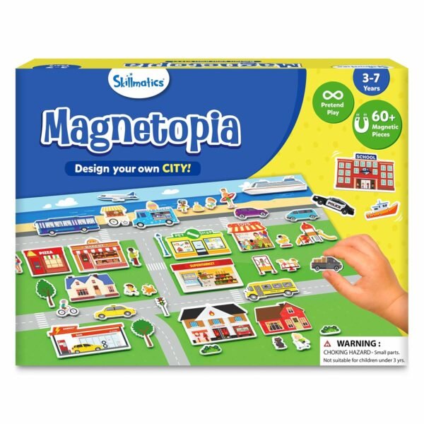 Skillmatics Creative Toy Magnetopia - Design Your City, Interactive Pretend Play Set for Kids, Toddlers, 60+ Magnetic Pieces, Preschool Learning Classic Board Game, Gifts for Unisex Ages 3-7