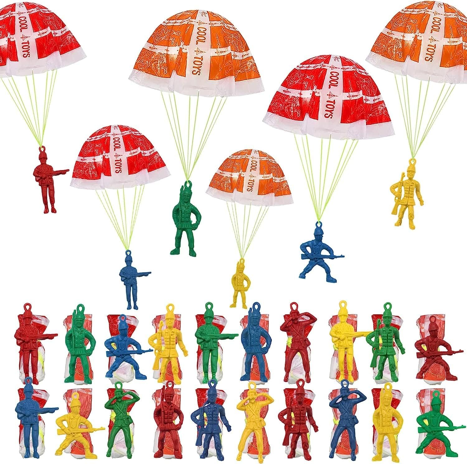 Parachute Toy For Kids Action Figures Hand Throwing Kids Outdoor Mini Paratrooper Toys For Kids Boys And Girls Parachute Flying Hand Launcher Pack Of 20 Pcs (Flytoyes-Parachute20), Multicolor