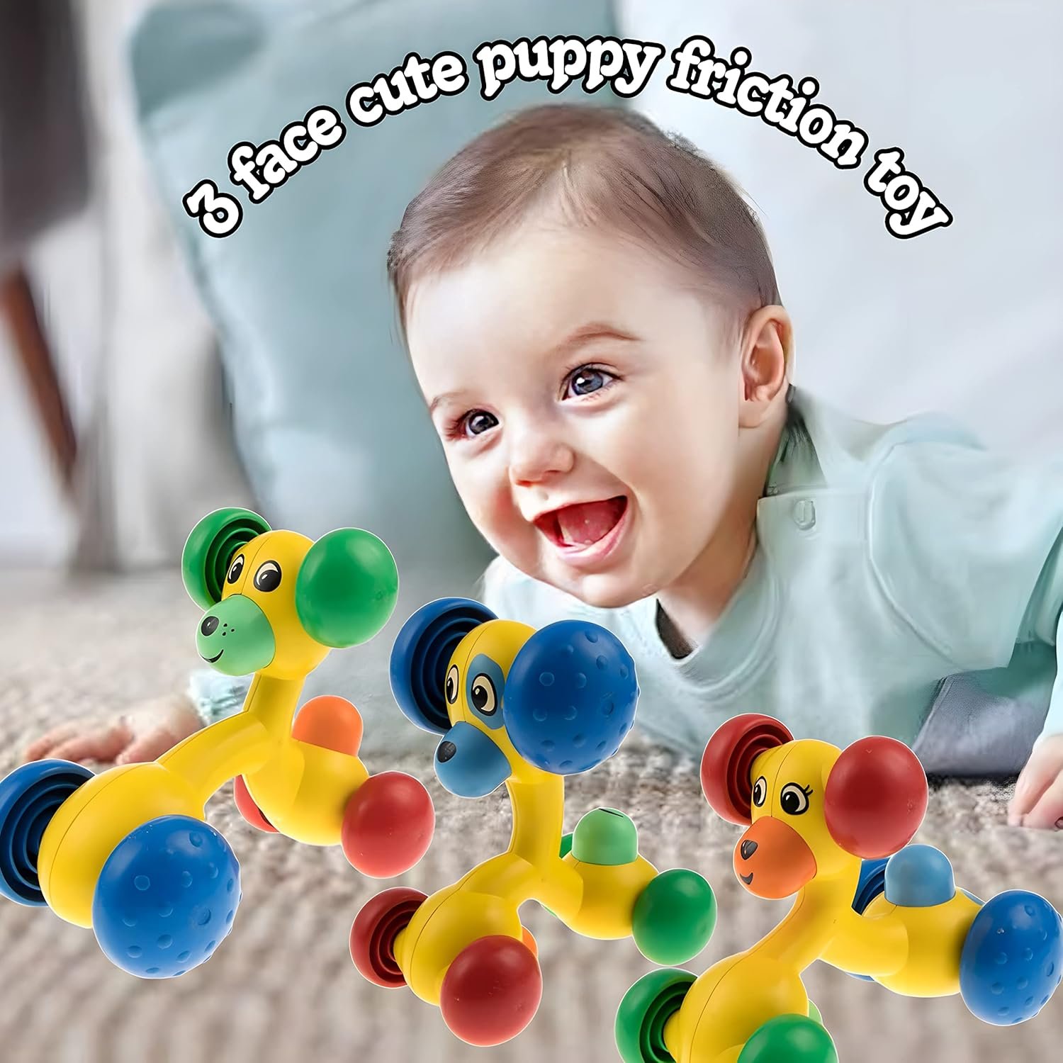 COSMOBABY Friction Dog Toy Cute Puppy 3 Face Role Play Toy|Yellow - Image 2