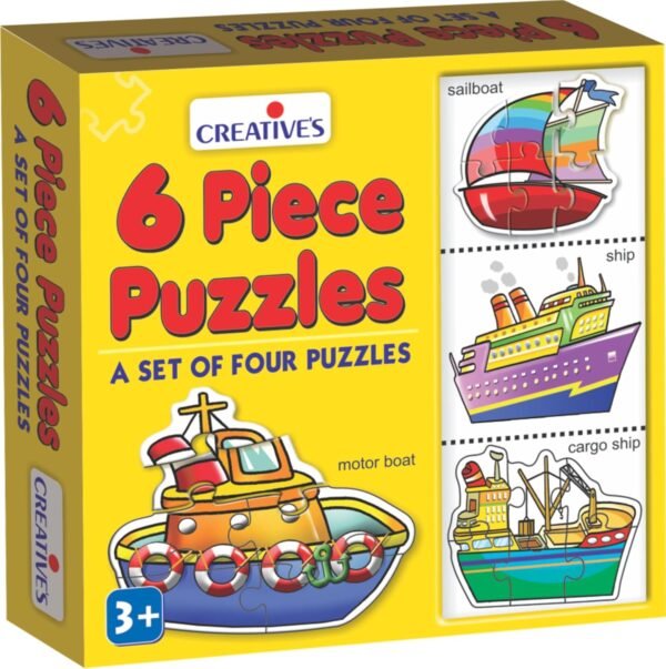 Creative\'s 6 Piece Puzzle | Educational Jigsaw | Fun With Learning Toy Game | Water Transport 6 Piece Puzzles | Knowledge Of Water Transport (Ship, Motor Boat ,Cargo Ship & Sailboat ),Game For Kids 3 & Up