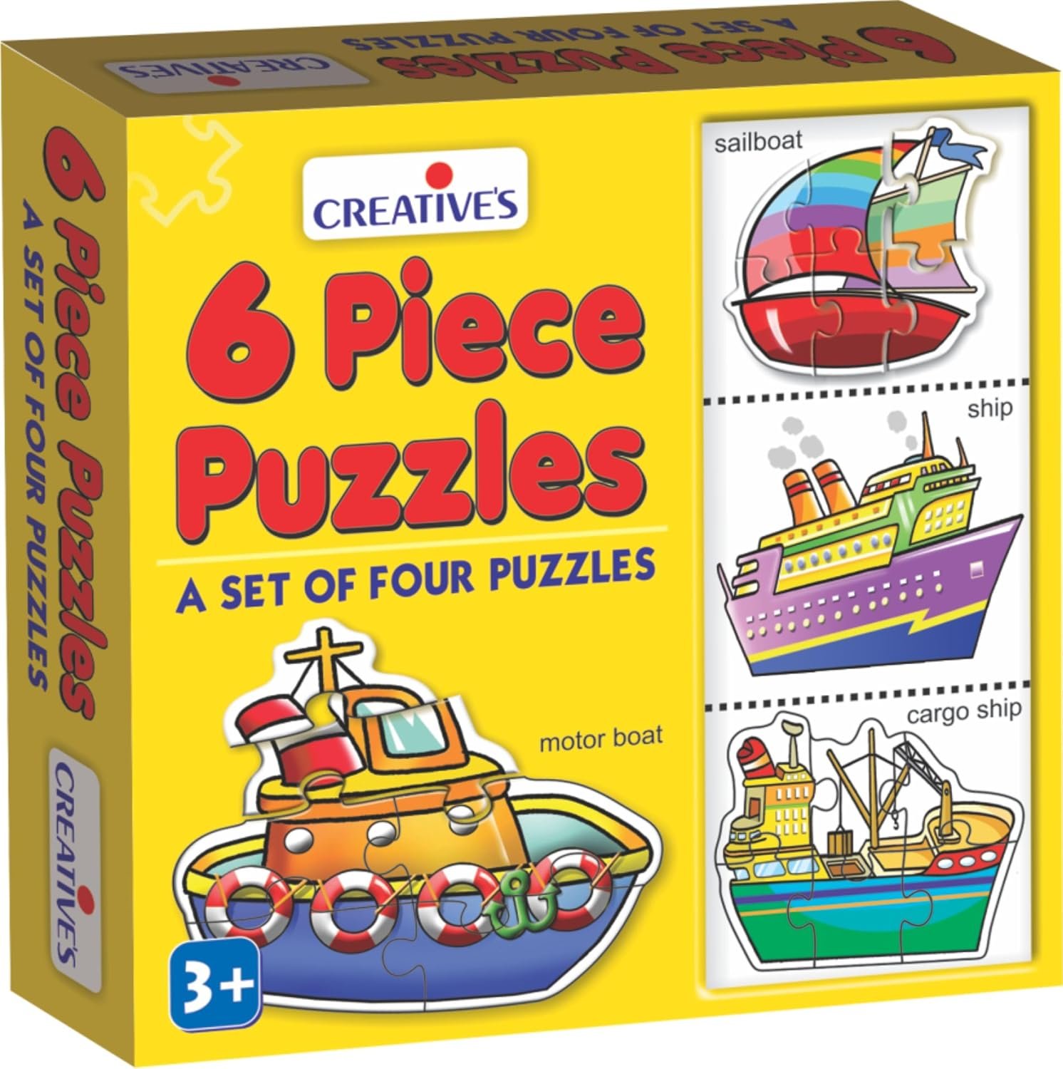 Creative\'s 6 Piece Puzzle | Educational Jigsaw | Fun With Learning Toy Game | Water Transport 6 Piece Puzzles | Knowledge Of Water Transport (Ship, Motor Boat ,Cargo Ship & Sailboat ),Game For Kids 3 & Up