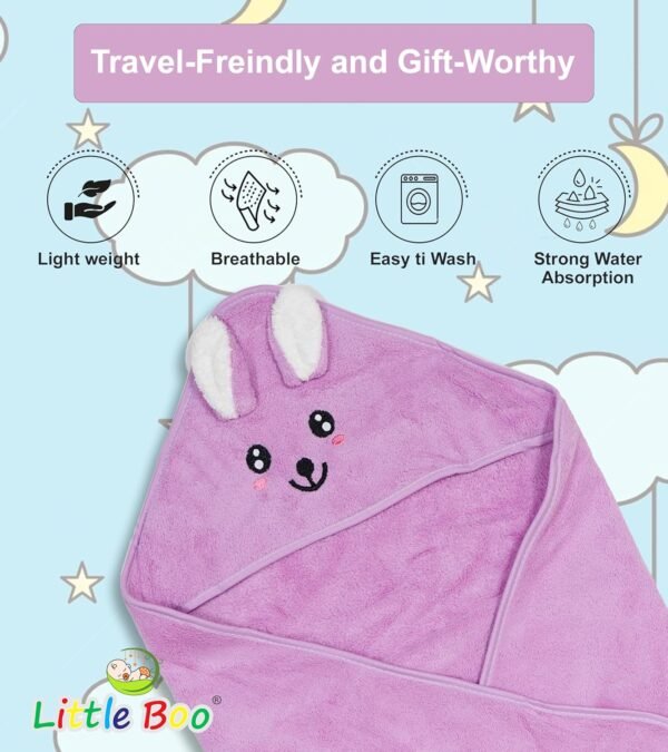 Little Boo Hooded Baby Towel - Premium Soft Baby Bath Towel Bathtub for Newborn, Infant - Ultra Absorbent, Natural Baby Stuff Towel for Boy and Girl (Elephant, Bear, Kitty & Puppy) (Purple) - Image 4
