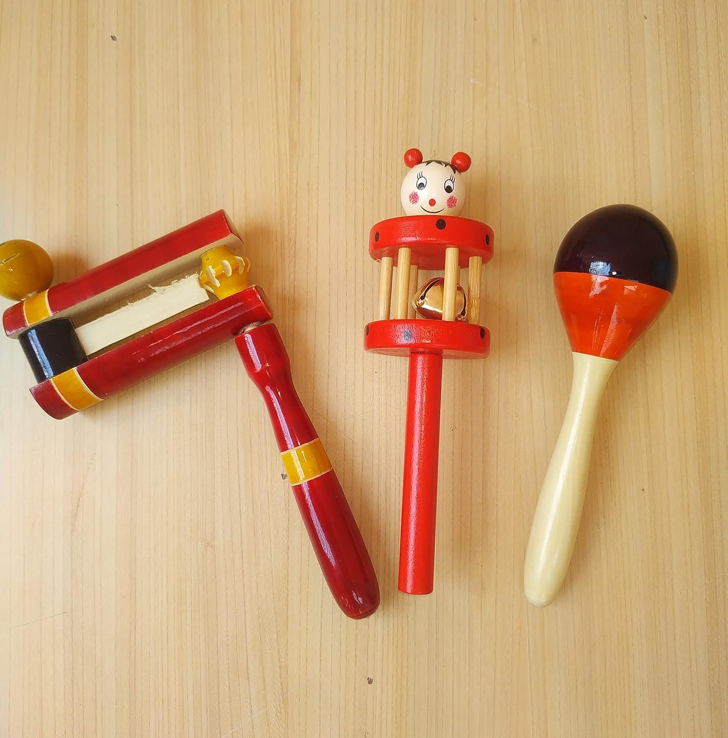 Channapatna Toys Wooden Rattle Toys for Baby/Infants (0+ Years) - Set of 3 pcs - Multicolor - Discover Sounds, Develops Sensory Skills - Image 4