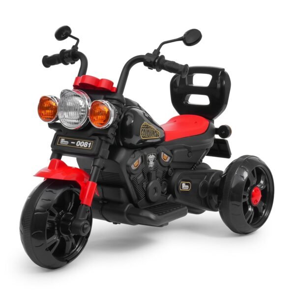 6V Electric Kids Bike Rechargeable 6.5 Ah Battery Inbuilt Imported Motor Drive Music Player LED Light & Foot Accelerator for Ages 1-6 Years (Goldving Electric Bike, Red & Black)