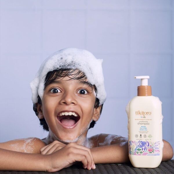 Tikitoro Kids Conditioning Shampoo for 4-10 years | pH 5.5 & Allergen-Free | Moringa, Rice Protein, Sacred Lotus Extract | No Parabens or Sulfates | 100% Vegan (300ml x 1) - Image 2