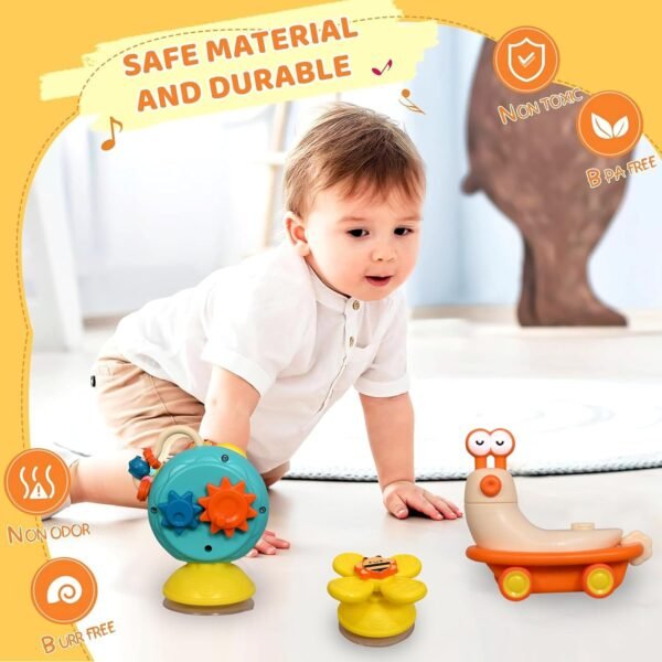 TEC TAVAKKAL Sensory Montessori Educational Toys Cute Animal Food Grade Silicone Baby Bath Toys Suction Cup Spinner Toys Convertible Push-and-Go Car Learning Activities Gifts for Kids - Image 5