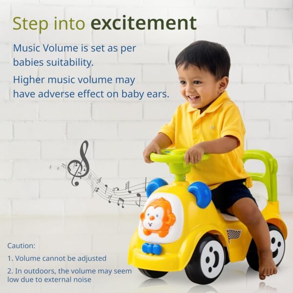 LuvLap Sunny Ride on & Car for Kids with Music & Horn Steering, Push Car for Baby with Backrest, Safety Guard, Under Seat Storage & Big Wheels, Ride on for Kids 1 to 3 Years Upto 25 Kgs (Yellow) - Image 5