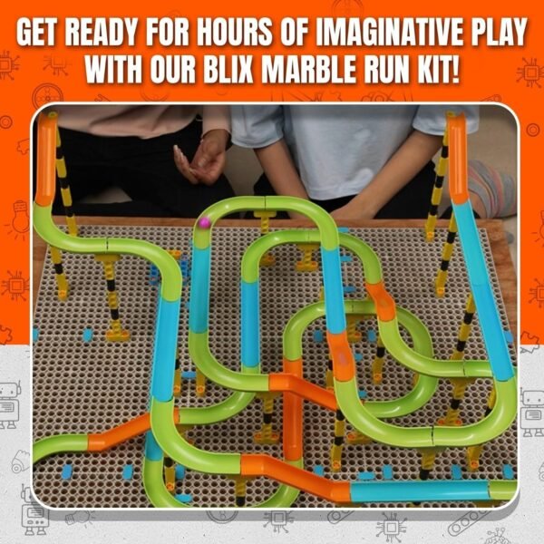 Blix Marble Run - 1, 118 Piece Construction Set, Design and Build Your Own Tracks, Marble Run Toys for Kids, Compatible with Other Brick Brands, Ages 5+, Made in India - Image 2