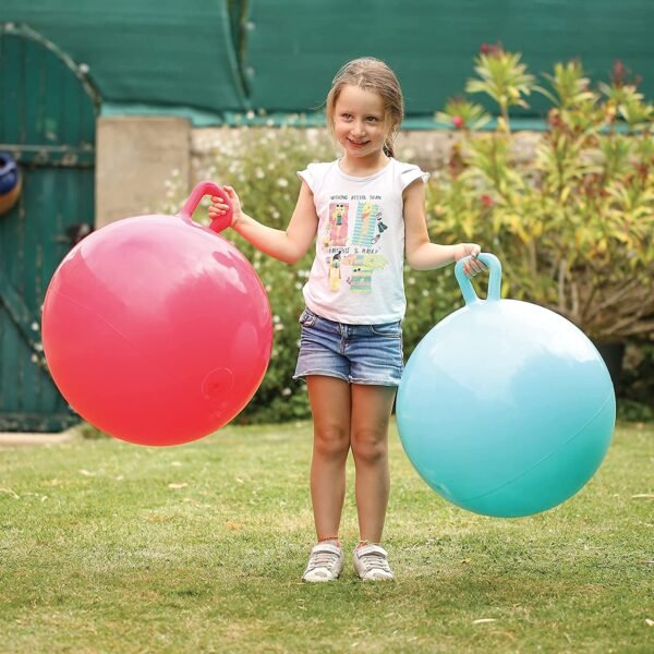 Rubber Hop Ball for Kids Hopper with Handles Bouncy Sit Bouncing Jumping Space Hopping Bouncer Children Yoga Outdoor Game Gymnastic Kid\'s Jump Toy Kangaroo Bouncer, Multicolour 5 to 15 Year - Image 2