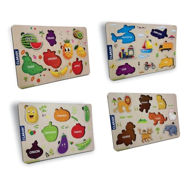 Wooden Learning Educational Board for Kids, Puzzle Toys for 2 Years Old Boys & Girls (Combo of 4)