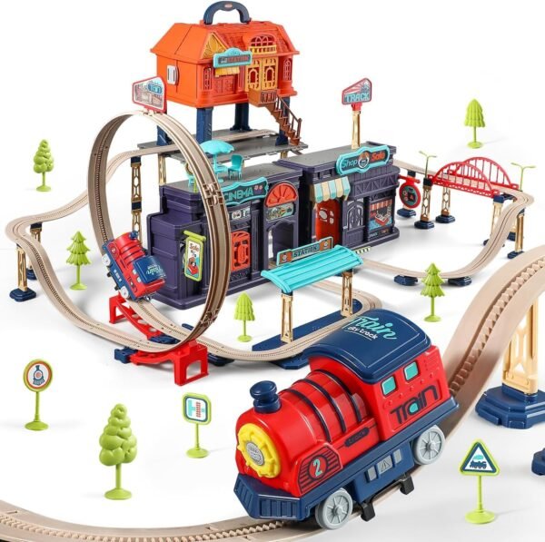 Kids City Tracks Toys 191+ PCS Train Tracks Toy for 3 4 5 6 7 Year Old Boys & Girls, Track Play Set Create City Train Games Toddler Birthday Gift