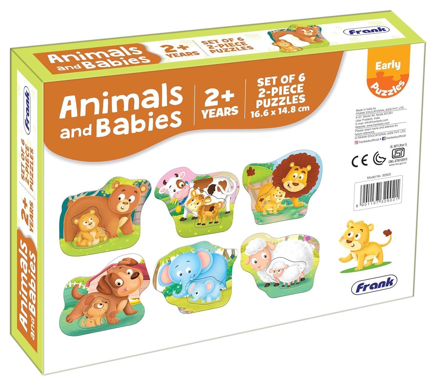 Frank Animals and Babies (Set of 6) 2 Pcs Puzzle -Early Learner Educational Jigsaw Puzzles Set for Kids 2 Years and Above - Educational Toys and Games - 32902 - Image 5