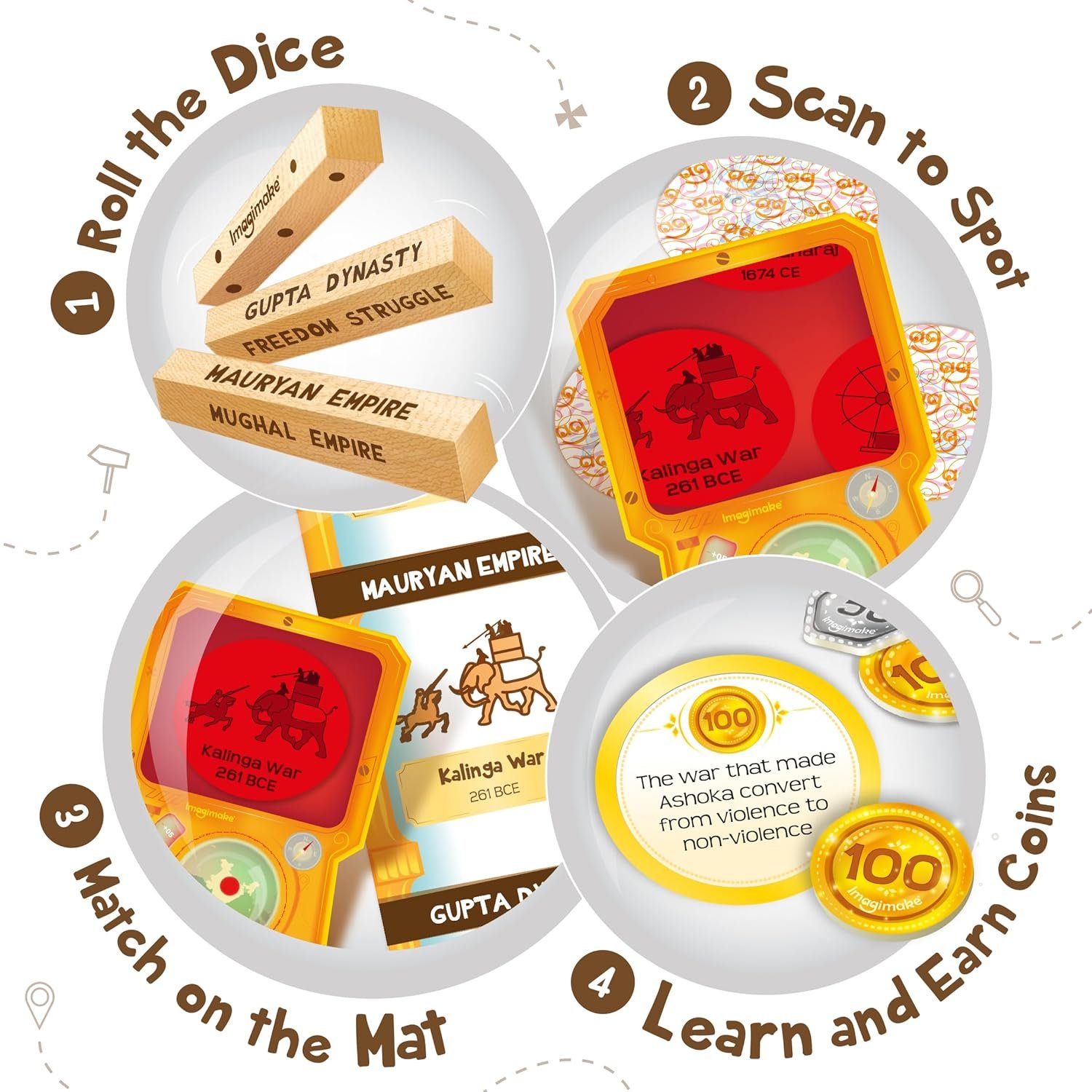 Imagimake Mapology History Quest - India |Historical Board Game |Explore 8 ERAS of Indian History with Discovery Lenses, Artefact Tokens, Ancient Dice |Educational Toy |Birthday Gift for Girls & Boys - Image 5